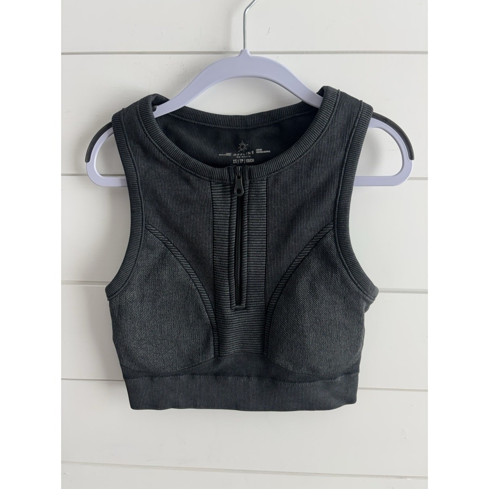 Offline By Aerie Womens Most Support Zip Front Sports Bra XS wash Black 0677